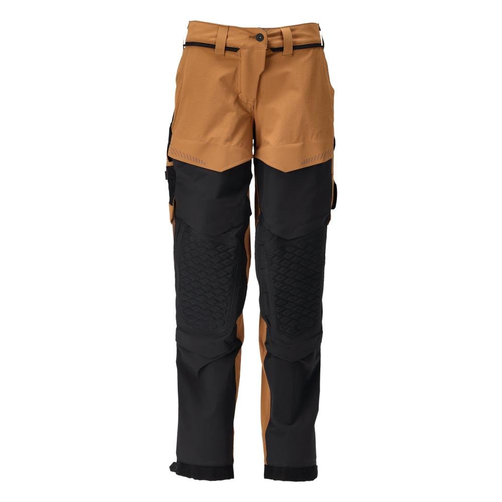 Pantaloni con tasche sulle ginocchia, pantaloni da donna, colore marrone nocciola/nero