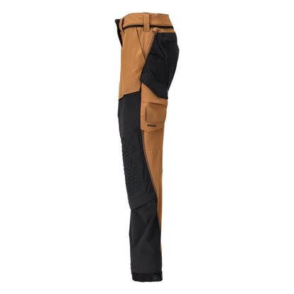 Pantaloni con tasche sulle ginocchia, pantaloni da donna, colore marrone nocciola/nero