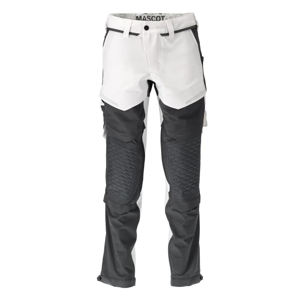 Pantaloni tasche al ginocchio, elasticizzati, pantaloni leggeri, colore bianco/grigio antracite