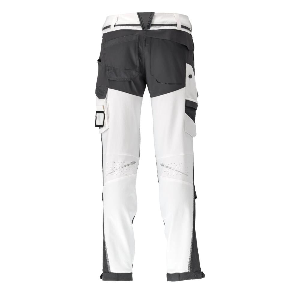 Pantaloni tasche al ginocchio, elasticizzati, pantaloni leggeri, colore bianco/grigio antracite