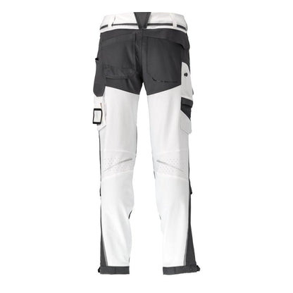 Pantaloni tasche al ginocchio, elasticizzati, pantaloni leggeri, colore bianco/grigio antracite