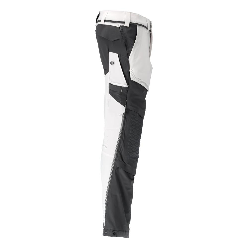 Pantaloni tasche al ginocchio, elasticizzati, pantaloni leggeri, colore bianco/grigio antracite