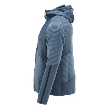 Maglia in pile, cappuccio, giacca in micropile con cerniera, colore blu pietra