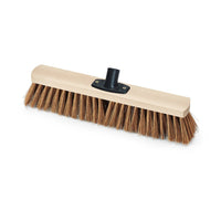 The Nölle Profi Brush Power Stick Poly-Coconut Floor Broom from Nölle Profi Brush Bürsten- & Pinseltechnik e.K. features stiff brown bristles, a light-colored wooden block, and a black plastic base—perfect as a cleaning broom for heavy-duty sweeping tasks.