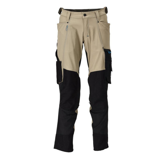 Pantaloni con tasche al ginocchio, elasticizzati, pantaloni leggeri, kaki chiaro/nero