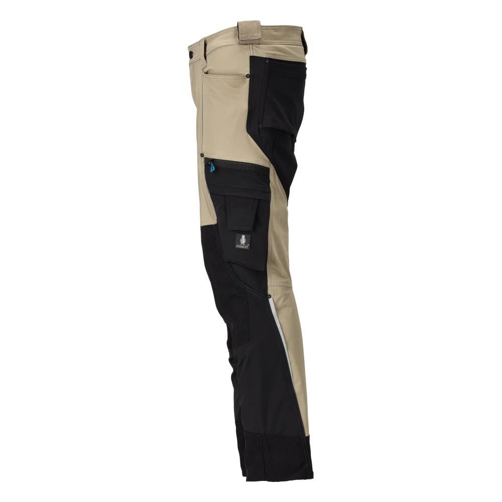 Pantalon avec poches genoux, stretch, pantalon léger, kaki clair/noir