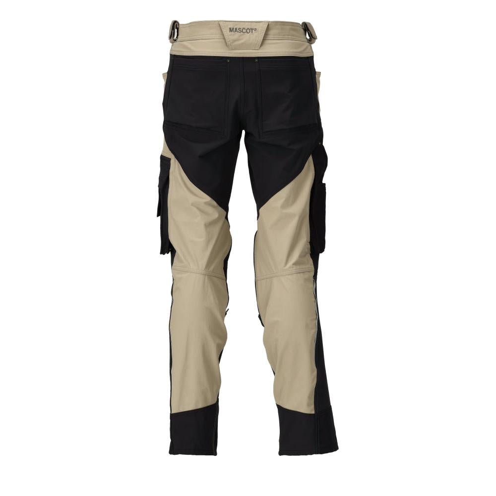 Pantalon avec poches genoux, stretch, pantalon léger, kaki clair/noir