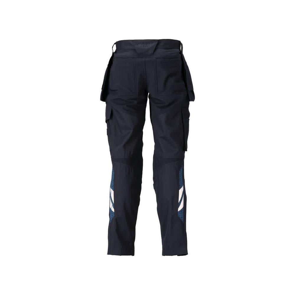 Pantaloni con tasche appese, pantaloni con inserti stretch, nero-blu