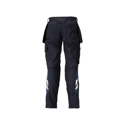 Pantaloni con tasche appese, pantaloni con inserti stretch, nero-blu