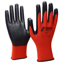 NITRAS Nylonhandschuhe, rot / schwarz