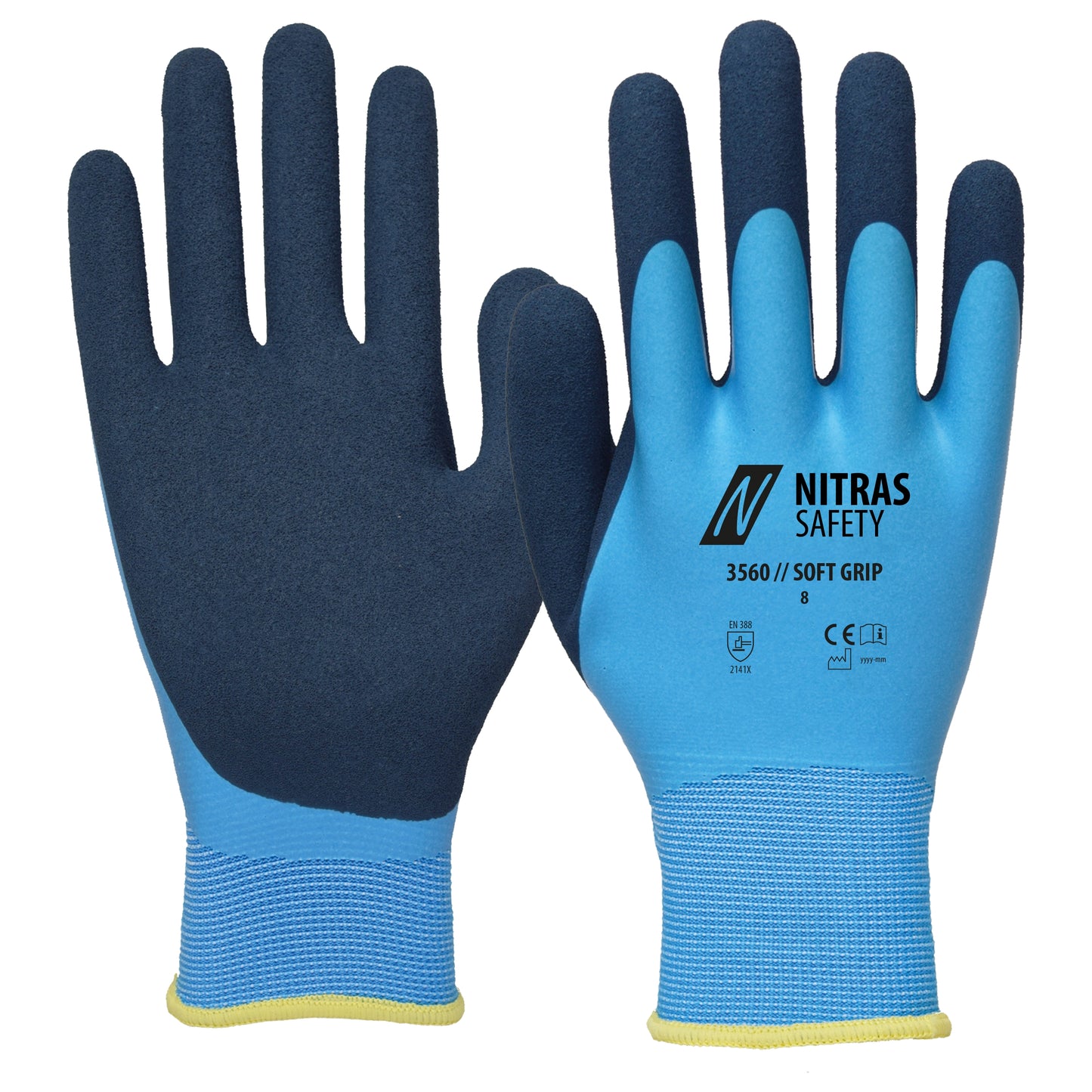 NITRAS SOFT GRIP, Montagehandschuhe, hellblau / dunkelblau