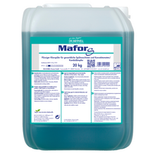 Ein 20 kg Kunststoffbehälter Dr. Schnell MAFOR EVO S Klarspüler für Geschirrspülmaschinen der DR.SCHNELL GmbH & Co. KGaA, zur streifenfreien Trocknung und Kalkvermeidung; Etikett mit Infos, Hinweisen, Warnungen in deutscher Sprache.