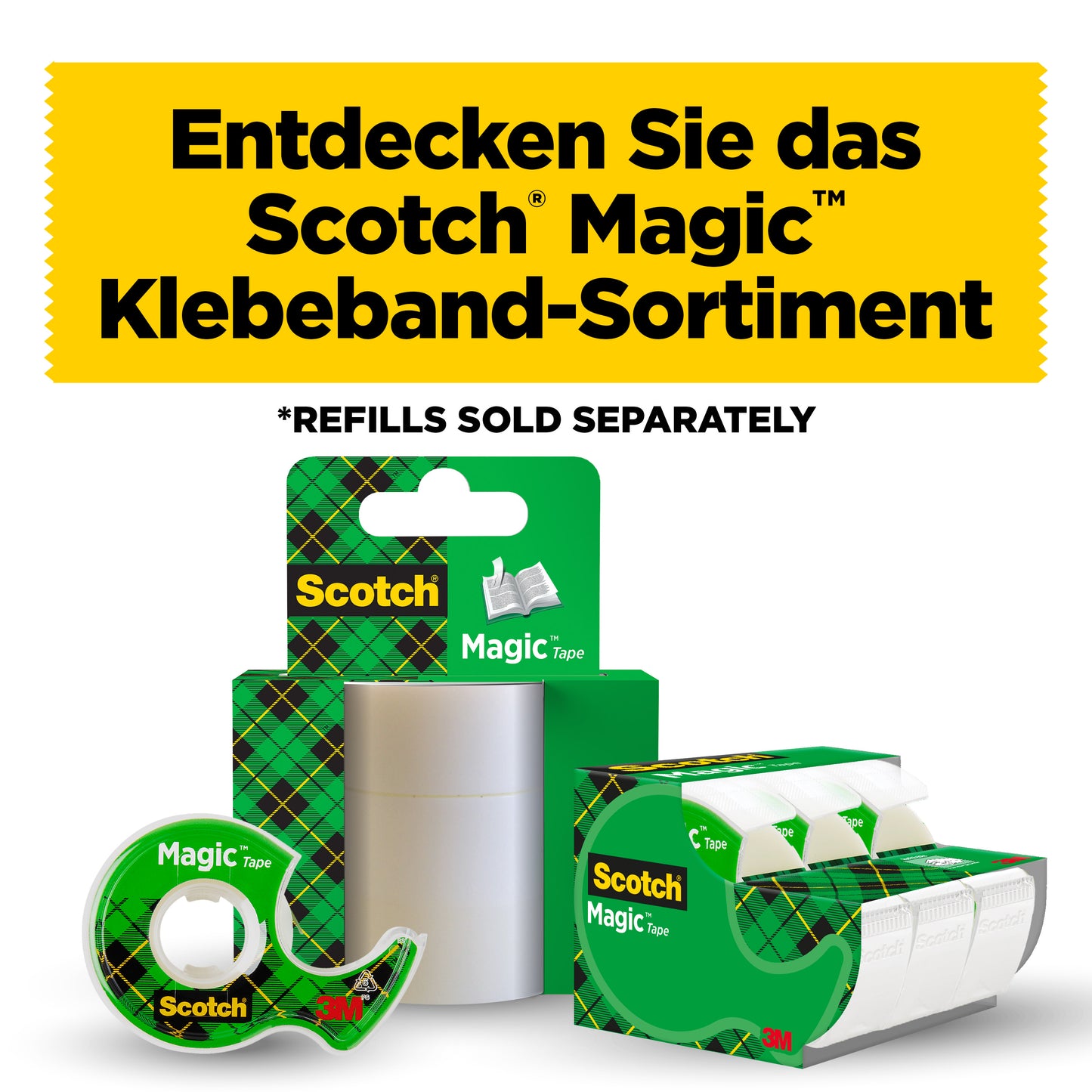 Entdecken Sie das Scotch® Magic™ Unsichtbares Klebeband 8-1915R3/2 von 3M Deutschland GmbH: Aktionspackung mit 2 Rollen + 1 GRATIS-Rolle (19 mm x 15 m)-ideal für Büro und Bastelprojekte. *Nachfüllungen separat erhältlich.