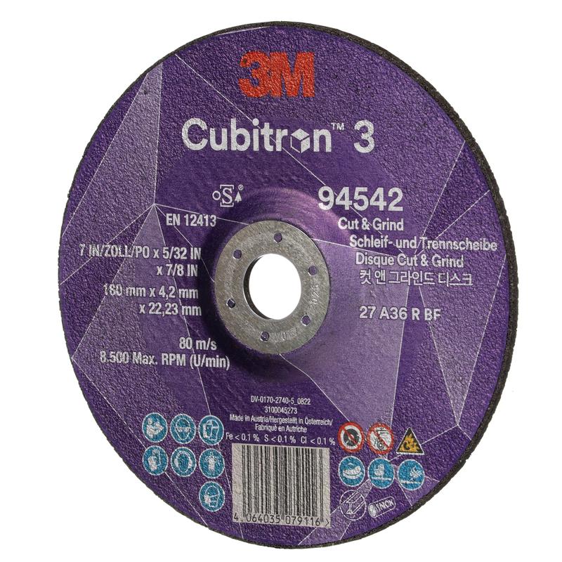 3M™ Cubitron™ 3 Cut and Grind Schruppscheibe, 94542, 36+, T27, 180 mm x 4,2 mm x 22,23 mm, EN, 10/Pack, 20 Stück/VE | Packung (10 Stück)