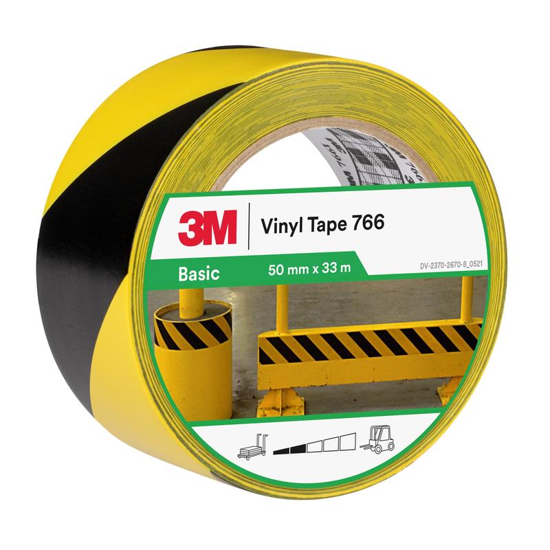 3M™ Hazard Marking Tape 766i, Yellow/Black, 50mm x 33m, Individually Packed | Pack (1 roll)