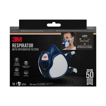 Respirateur 3M™ avec filtres intégrés 4255+, FFA2P3 R D Vapeurs organiques | Paquet (1 pièce)