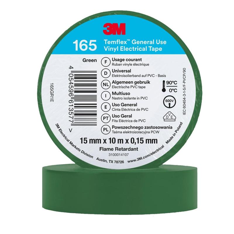 3M™ Temflex™ Vinyl-Isolierband 165, Grün - Elektro-Isolierklebeband