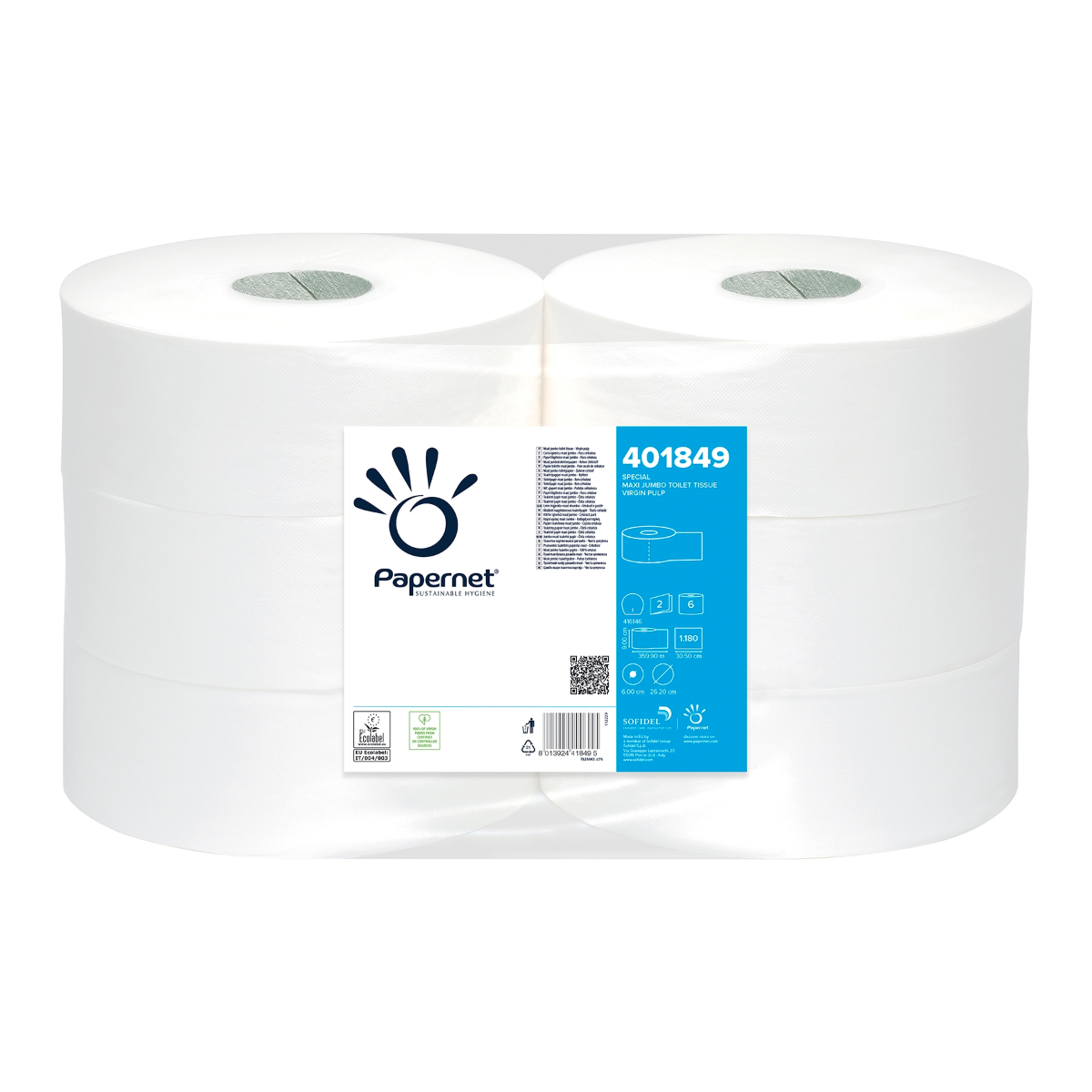 Papernet Maxi Jumbo Toilettenpapier 401849, 2-lagig, 360m – 6 Rollen | Karton (1 Packung)