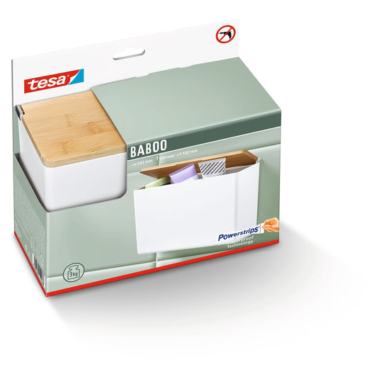 Contenitore tesa BABOO extra large, con coperchio in bambù e divisorio, spazio aggiuntivo per il bagno, bianco