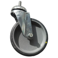 La roue TASKI Trolley de Diversey Deutschland GmbH & Co. OHG est une roue pivotante unique de 125 mm dotée d'un axe fileté, conçue pour les sols ESD et compatible avec le TASKI Trolley. Le lot contient 1 pièce. Image isolée sur fond blanc.