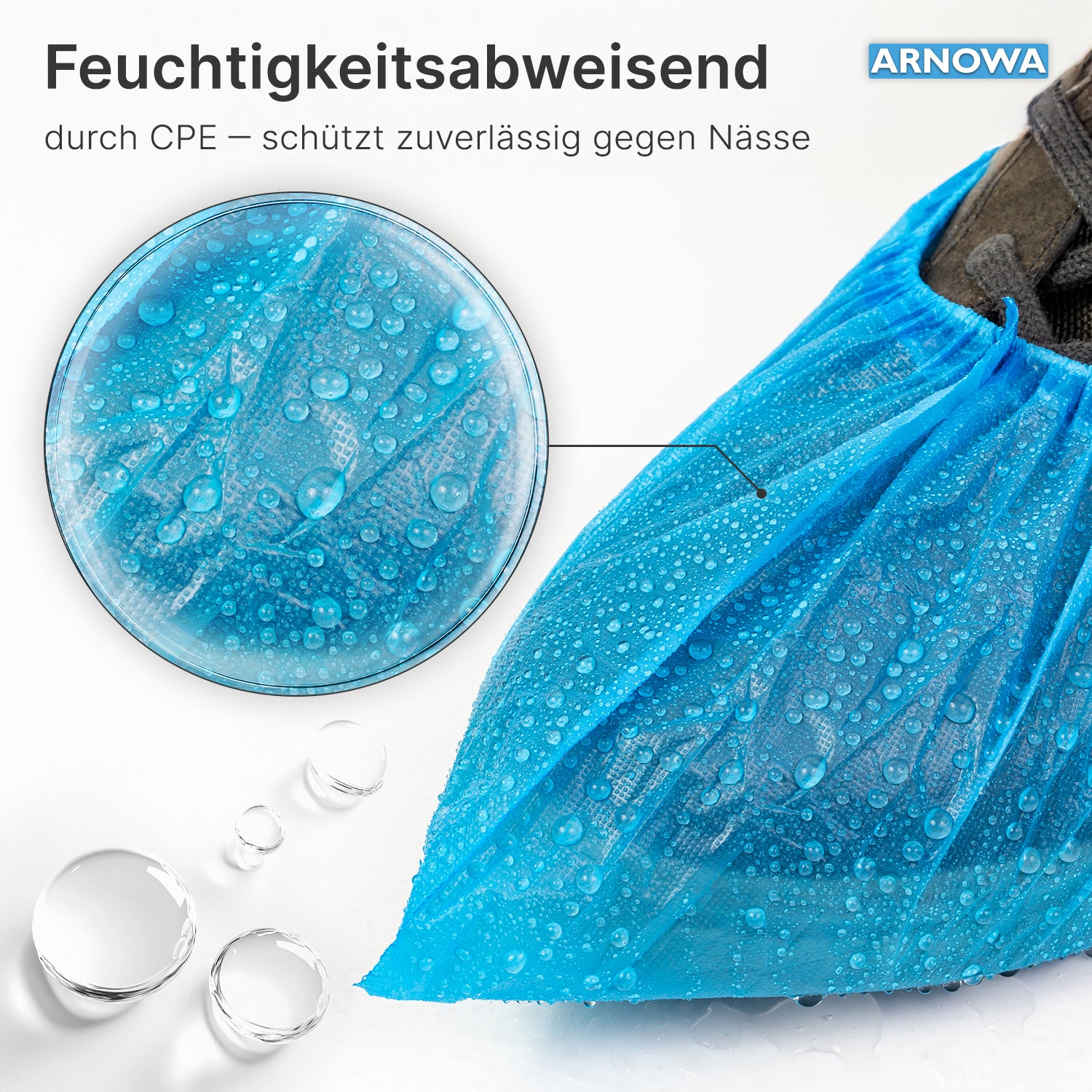 Die ARNOMED CPE Schuhüberzieher von ARNOWA GmbH sind wasserdicht, feuchtigkeitsabweisend und schützen Ihre Schuhe zuverlässig vor Nässe. Einweg, 100 Stück pro Beutel.
