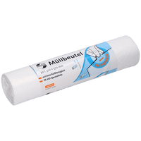 One roll of DEISS 46919 white trash bags from EMIL DEISS KG (GmbH + Co.), labeled "Trash Bags," 30L, 510 x 570 mm, as hygienic as disposable towels, with simple opening instructions on the packaging. Contains 100 bags per roll.