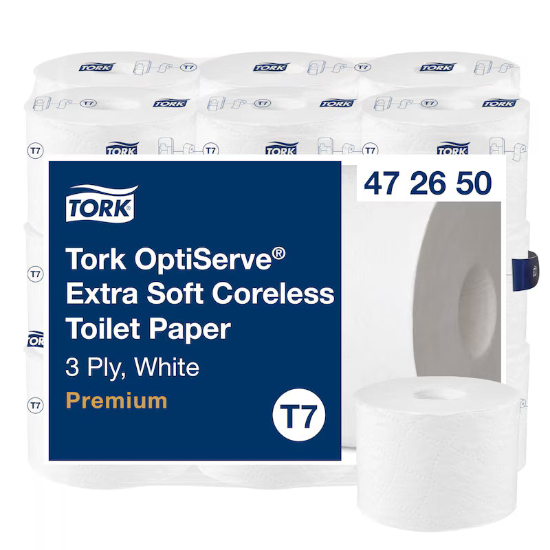 Tork OptiServe Extra-Soft Core-Free Toilet Paper T7, 3-ply, white, 18 rolls of 550 sheets each | Pack (18 rolls)