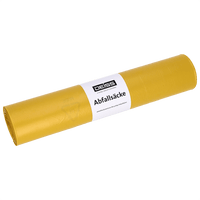 Un rouleau jaune de sacs poubelle EMIL DEISS KG (GmbH + Co.), référence DEISS 53001, 700 x 1 100 mm, type 20, contient 50 pièces et est muni d'une étiquette blanche portant la mention « Sacs poubelle ».
