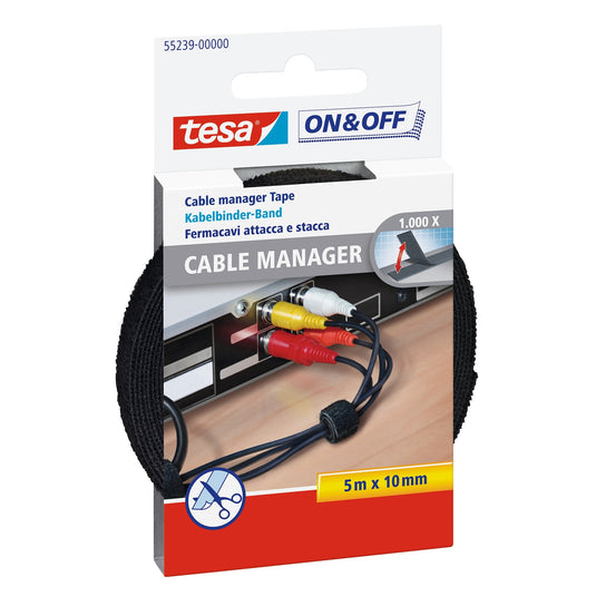 Attaches de câbles auto-agrippantes tesa On & Off, noires, 5 m x 10 mm