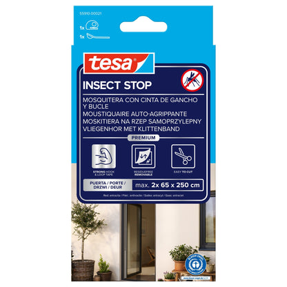 tesa INSECT STOP Klett Fliegengitter Premium für Türen schwarz, 65 x 250 cm