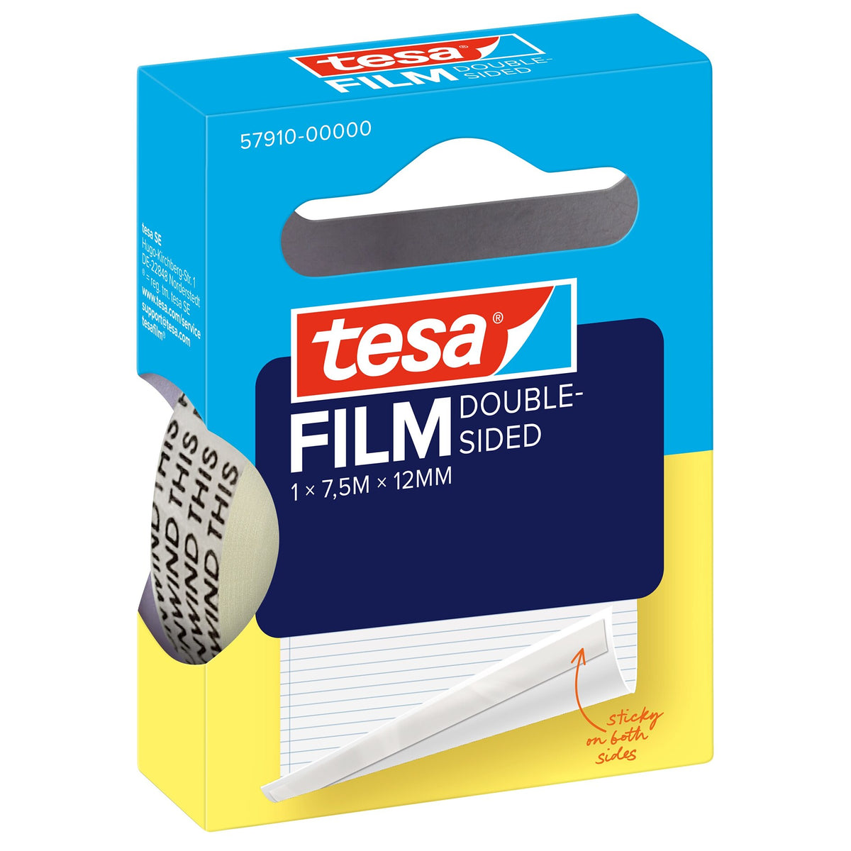 tesafilm DOUBLE-SIDED, transparent, in Hängefaltschachtel, 7,5 m x 12 mm