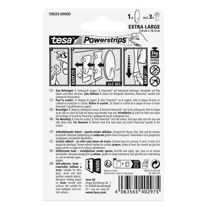 tesa Powerstrips Selbstklebende Haken, XL Oval, weiß