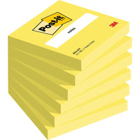 Ein Stapel von acht gelben Post-it® Notes (76 mm x 76 mm, 100 Blatt/Pad, 100% PEFC) der 3M Deutschland GmbH ist diagonal angeordnet, mit "Notes" auf dem oberen Pad und dem 3M-Logo in der rechten unteren Ecke.