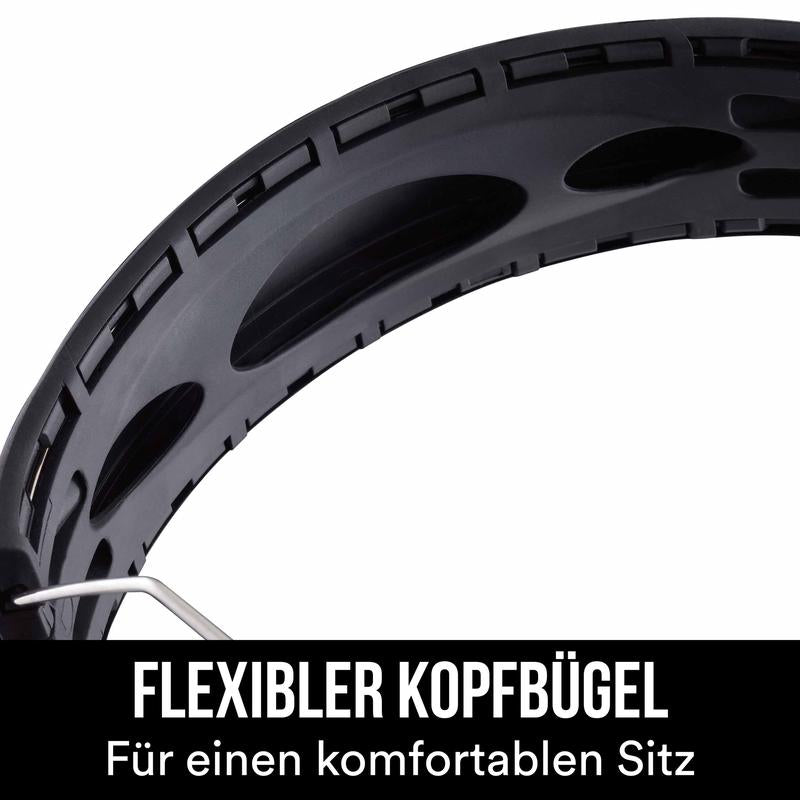 Close-up of the 3M™ WorkTunes™ Connect Hearing Protector 90543E in Black with flexible headband. The German text highlights: "FLEXIBLE HEADBAND - For a comfortable fit." Ideal Bluetooth hearing protection, SNR 31 dB.