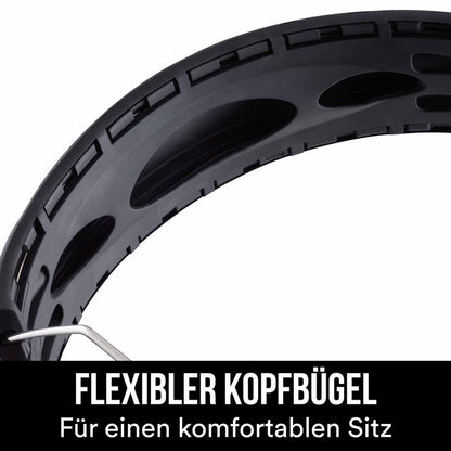 Close-up of the 3M™ WorkTunes™ Connect Hearing Protector 90543E in Black with flexible headband. The German text highlights: "FLEXIBLE HEADBAND - For a comfortable fit." Ideal Bluetooth hearing protection, SNR 31 dB.