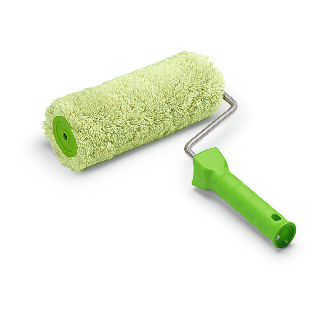 Die Nölle Profi Brush Malerwalze Lammplüsch 18 cm mit Kunststoffgriff ist diagonal auf weißem Grund abgebildet.