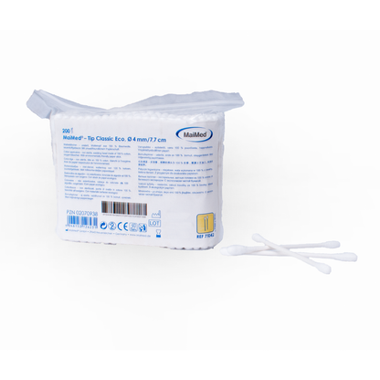 MaiMed -Tip Classic ECO (kleiner Kopf) unsteril Wattestäbchen, Pappstab, 200 St./Beutel | Packung (200 Stück)