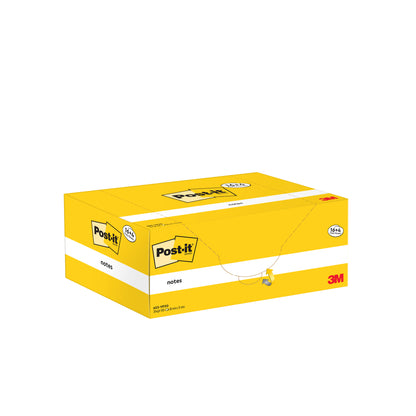 Abgebildet ist eine gelb-weiße Promotion-Packung von Post-it® Notes (3M Deutschland GmbH), gelb, 38x51mm, 100 Blatt/Block, 16 Blöcke + 4 gratis, 100% PEFC-zertifiziert (SGSCH-PEFC-COC-110078), vor einem weißen Hintergrund.