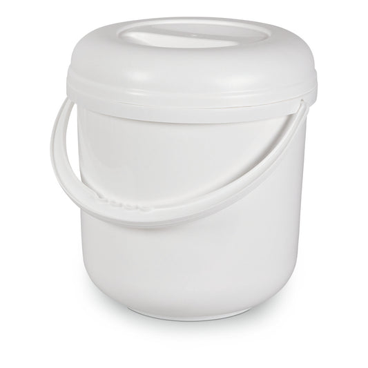 Der Nölle Profi Brush Deckeleimer, 10L weißer Kunststoff mit Deckel und Griff, ideal für Malerarbeiten, abgebildet auf weißem Hintergrund.