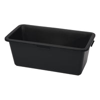 The Nölle Profi Brush black plastic mortar bucket from Nölle Profi Brush Bürsten- & Pinseltechnik e.K. is a rectangular black trash can with slanted sides and a rimmed top, ideal as a construction site accessory, pictured against a plain white background.