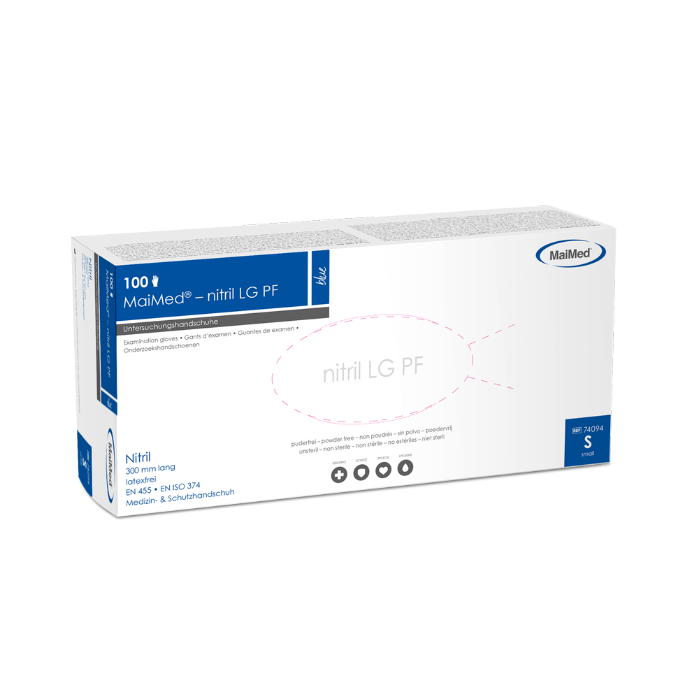 MaiMed-nitrile LG PF blu, guanti non sterili senza polvere, senza lattice, lunghezza 300 mm