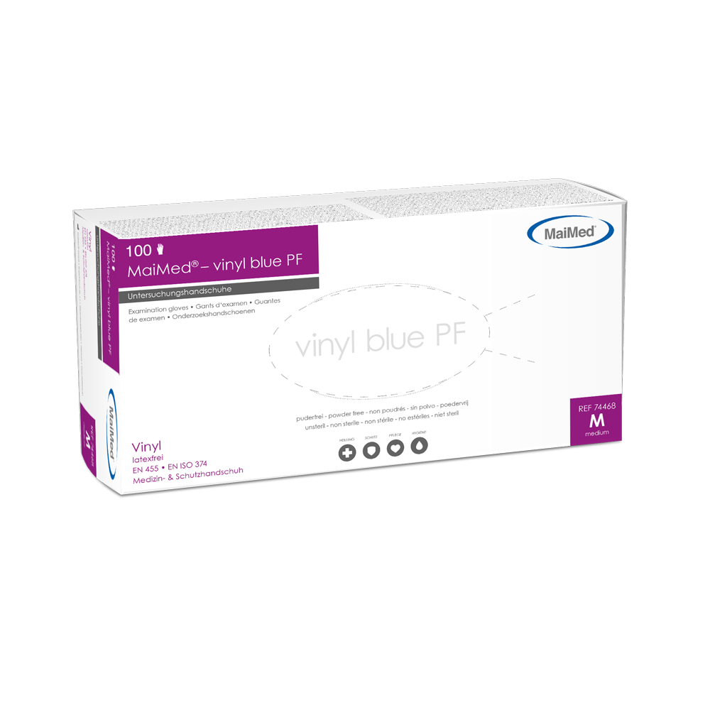 MaiMed-vinile blu PF, guanti da esplorazione in vinile non sterili, senza polvere, 100 pezzi/scatola