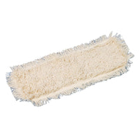 Il panno per pulizia a umido TASKI Swing Mop 45 di Diversey Deutschland GmbH & Co. OHG è una testina per mocio rettangolare, di colore crema, con bordi sfrangiati e superficie ruvida, che grazie alle asole chiuse garantisce un’eccellente efficacia di pulizia e scorrevolezza. Raffigurato su sfondo bianco.