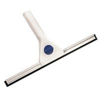La raclette à vitres blanche de 350 mm de Diversey Deutschland GmbH & Co. OHG, dotée d'une lèvre en caoutchouc noire fixée à un bord métallique argenté, permet un nettoyage des vitres sans traces ; disponible en carton (lot de 2).