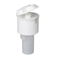Le bouchon doseur blanc de 20 ml de Diversey Deutschland GmbH & Co. OHG est un bouchon doseur en plastique blanc muni d'un couvercle rabattable, destiné aux bouteilles de 2 L et aux flacons doseurs EXACT de 1 L ; il est ici partiellement ouvert, laissant apparaître la buse interne. Design fonctionnel, vendu en carton (lot de 6) sur fond blanc.