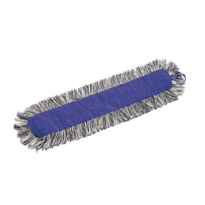 Un mop blu rettangolare TASKI K2, mop a strappo con frange aperte di Diversey Deutschland GmbH & Co. OHG, raffigurato con frange aperte bianche e grigie su sfondo bianco.