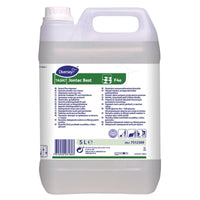 Un contenitore in plastica da 5 litri della Diversey Deutschland GmbH & Co. OHG, contenente il prodotto TASKI Jontec Best per la rimozione di olio e grasso destinato ad uso professionale, dotato di un’etichetta bianca con informazioni dettagliate e istruzioni per l’uso, nonché di una maniglia superiore che ne facilita il trasporto.