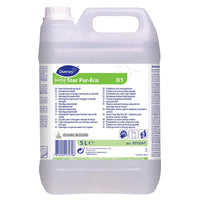 A 5L canister of Diversey Suma Star Pur-Eco D1 hand dishwashing detergent from Diversey Deutschland GmbH & Co. OHG, featuring a handle and a white label with product information, instructions, and multilingual logos; biodegradable and environmentally friendly.