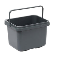 The TASKI Tucheimer 7L from Diversey Deutschland GmbH & Co. OHG is a gray, rectangular plastic bucket with a sturdy handle, measurement markings on the inside, and a flat bottom—the perfect cleaning accessory for household cleaning tasks.