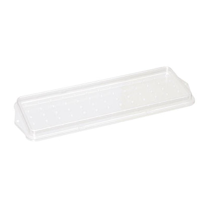 Le tamis de préparation TASKI pour boîtes à mop de Diversey Deutschland GmbH & Co. OHG est un couvercle en plastique transparent et rectangulaire avec des bords surélevés et des irrégularités de surface, photographié sur fond blanc - parfait pour un processus de nettoyage optimisé.